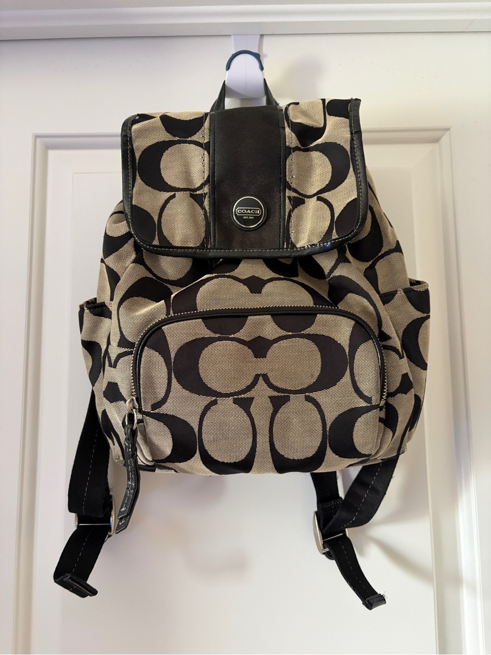 Coach Tan & Black Signature Canvas Backpack
